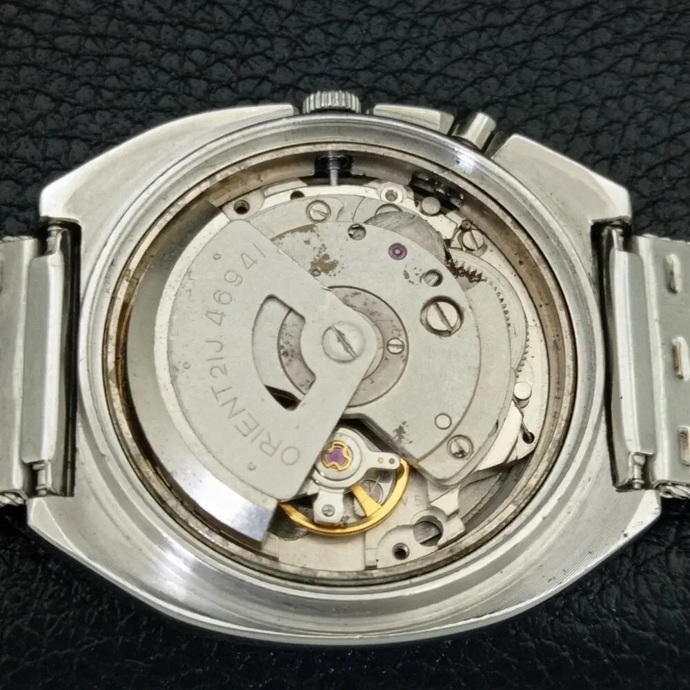 Vintage 1987 Square Orient Automatic Mens Silver Watch W/daydate & Black accents